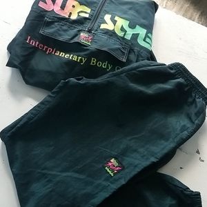 Vintage Surf Style Windbreaker Pant Set